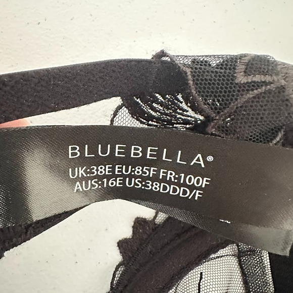Bluebella Black Colette Bra Embroidered Underwire Size 38DDD/F Lingerie Mesh - Picture 7 of 8